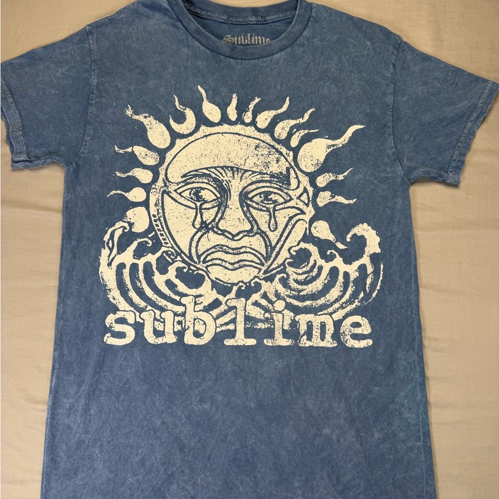 Sublime Sun Logo Graphic Tee Blue Mineral Wash Band Shirt unisex Small